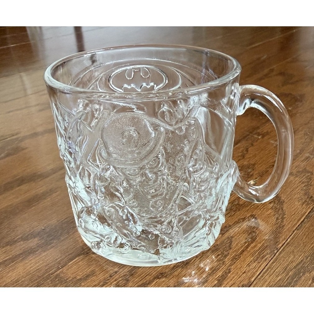 Rare 1995 McDonalds BATMAN FOREVER RIDDLER Clear Glass Cup Mug | DC Comics Vtg